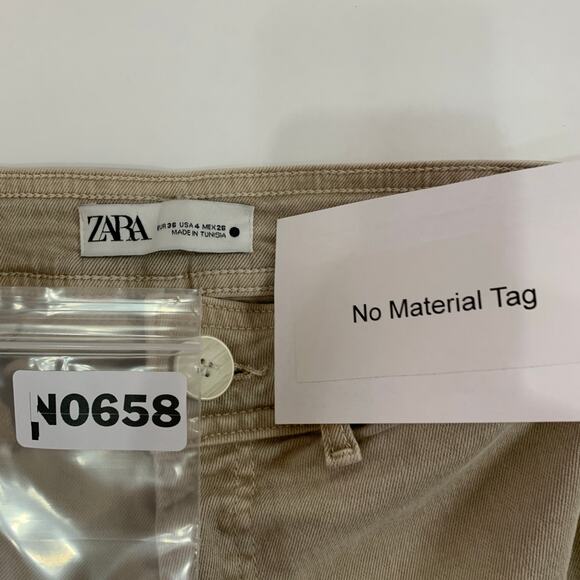 Zara Marine Straight Jeans 4 Tan Khaki Wide Leg Ultra High Rise Raw Hem *flaw - Picture 3 of 9